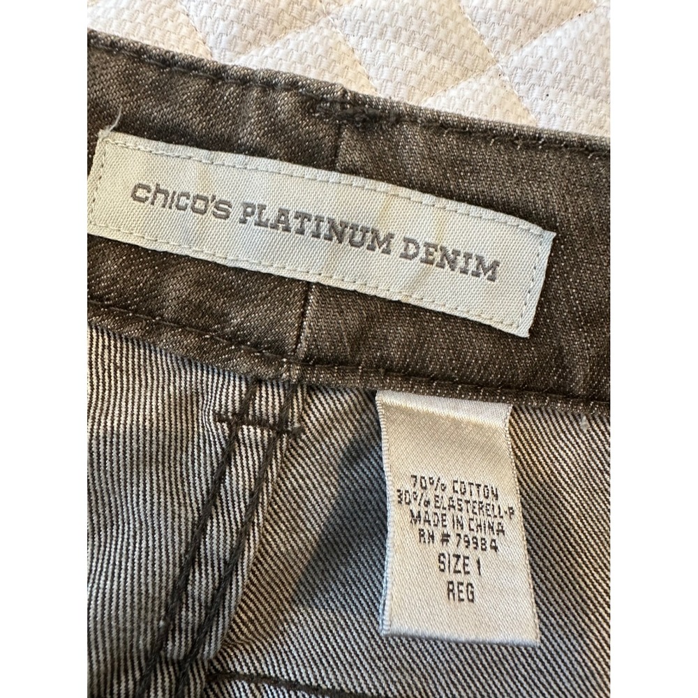 Chicos Platinum Denim Jeans Size 1 /Size 8 Reg Olive Brown Straight Leg - Picture 5 of 7